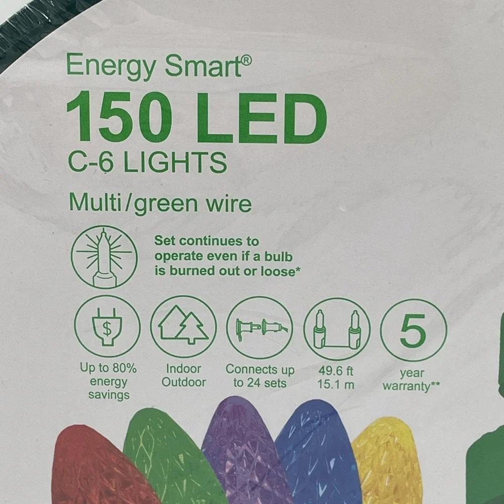 GE StayBright‎ 150-Count 49.6 ft Multicolor C6 LED Christmas String Lights NEW